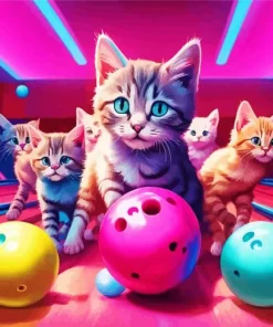 Kittens Playing Bowling 5D Diamond Painting
