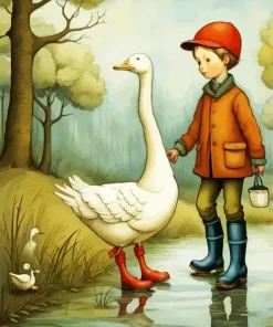 Little Boy With Goose 5D Diamond Painting