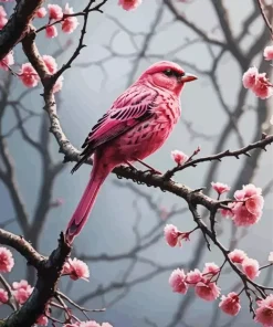 Pink Bird On Branch 5D Diamond Painting