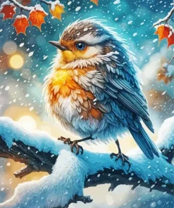 Bird On Branch In Snow 5D Diamond Painting