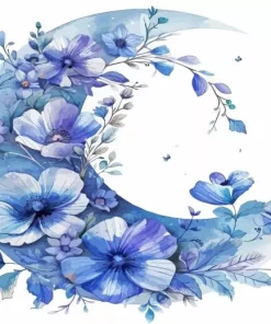 Blue Floral Moon 5D Diamond Painting