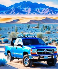 Blue Truck In Desert 5D Diamond Painting