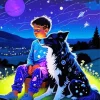 Boy And His Dog In The Universe 5D Diamond Painting