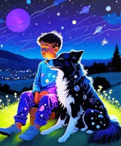 Boy And His Dog In The Universe 5D Diamond Painting