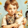 Boy Hugging Cats 5D Diamond Painting