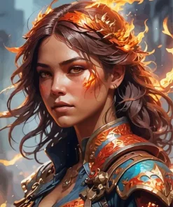 Fire And Girl 5D Diamond Painting