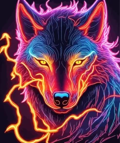 Fire Neon Wolf Art 5D Diamond Painting