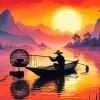 Fishing Sunset Silhouette 5D Diamond Painting