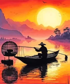 Fishing Sunset Silhouette 5D Diamond Painting
