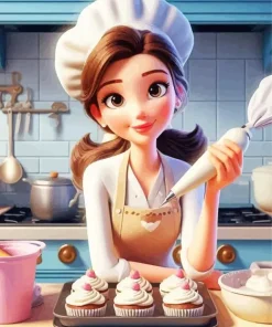 Girl Making Cupcakes 5D Diamond Painting