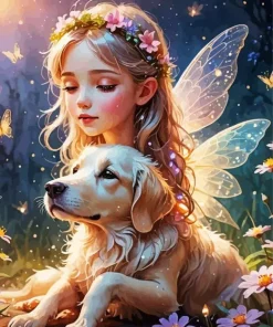 Little Fairy And Dog 5D Diamond Painting