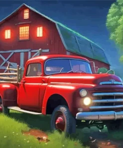 Red Truck Barn 5D Diamond Painting