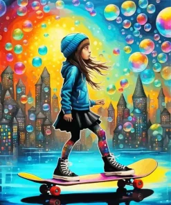 Skater Girl Art Illustration 5D Diamond Painting