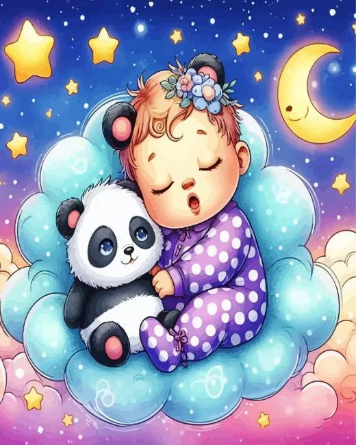 sleepy baby and panda nursery Diamond By Numbers Sleepy Baby And Panda Nursery 5D Diamond Painting