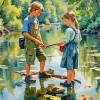 Brother And Sister Fishing 5D Diamond Painting