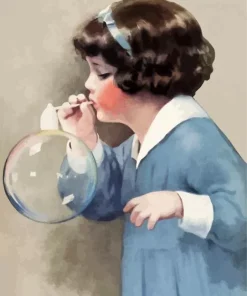 Girl Blowing Bubble 5D Diamond Painting