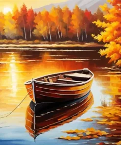 Brown Boat In A Lake 5D Diamond Painting