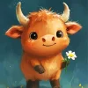 Brown Highland Calf Holding Flower 5D Diamond Painting