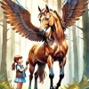 Brown Pegasus With Girl 5D Diamond Painting