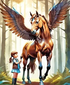 Brown Pegasus With Girl 5D Diamond Painting