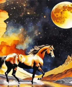Brown Stallion Under The Moon 5D Diamond Painting