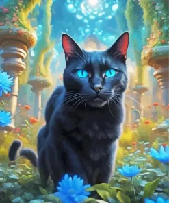Cool Black Cat Blue Eyes 5D Diamond Painting
