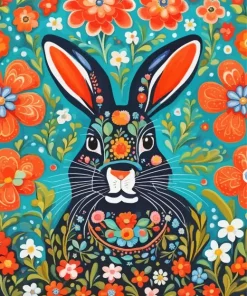 Floral Folk Art Bunny Art 5D Diamond Painting