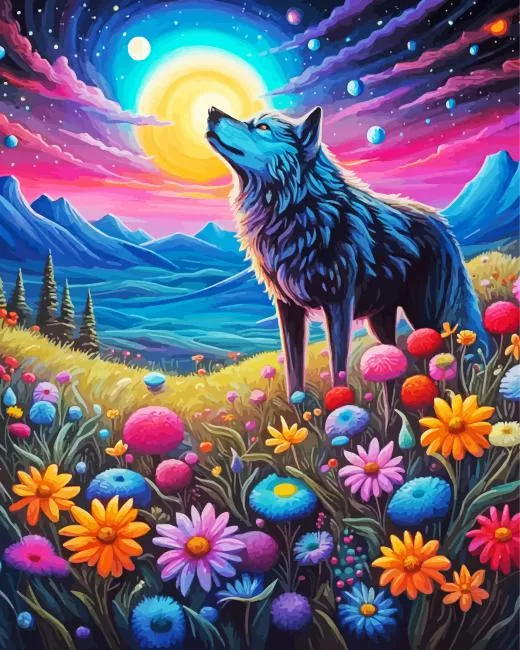 floral wolf art Diamond With Numbers Floral Wolf Art 5D Diamond Painting
