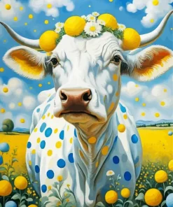 Flowers And White Cow 5D Diamond Painting