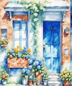 Flowers Blue Door 5D Diamond Painting