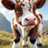 Fluffy Baby Brown Cow 5D Diamond Painting