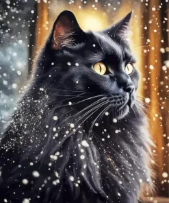 Fluffy Black Cat Art 5D Diamond Painting