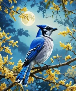 Full Moon Florida Blue Jay 5D Diamond Painting