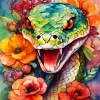 Green Flowers Snake Art 5D Diamond Painting