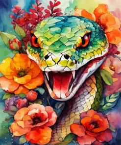 Green Flowers Snake Art 5D Diamond Painting