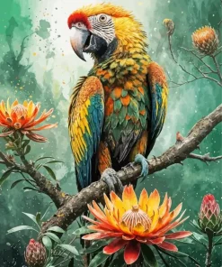 Parrot And Flowers Branch 5D Diamond Painting