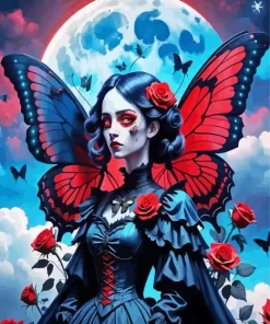Black And Red Butterfly Gothic Girl 5D Diamond Painting
