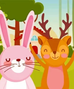 Cartoon Bunny And Deer 5D Diamond Painting
