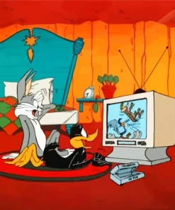 Daffy Duck And Bugs Bunny Watching Tv 5D Diamond Painting