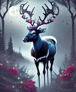 Floral Buck Antlers 5D Diamond Painting