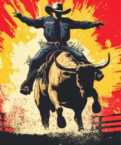 Illustration Cowboy Bull Rider 5D Diamond Painting