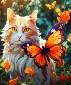 Orange Butterfly Cat 5D Diamond Painting