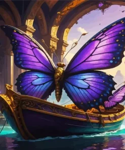 Purple Butterfly Boat 5D Diamond Painting