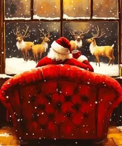 Santa Watching Deer 5D Diamond Painting