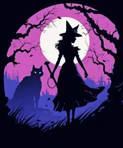 Witch And Cat 5D Diamond Painting