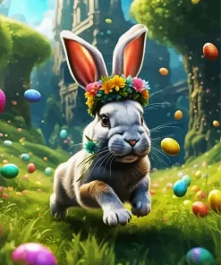 Bunny With Flower Crown 5D Diamond Painting
