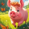 Butterflies And Pig 5D Diamond Painting