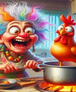 Crazy Woman And Chicken 5D Diamond Painting