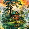Forest Mystical Tree House 5D Diamond Painting