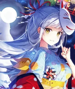 Fox Mask Anime Girl Art 5D Diamond Painting